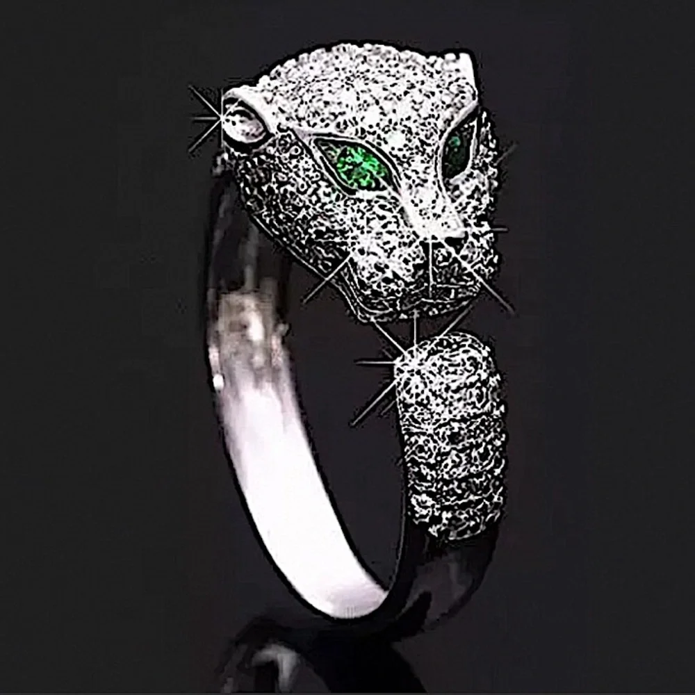 SILVER PANTHER ZIRCON RING - Picture 1 of 11